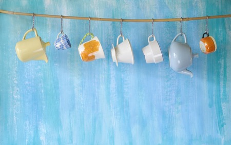 coffee cups,coffee pots, coffee filter, free copy spaceの写真素材