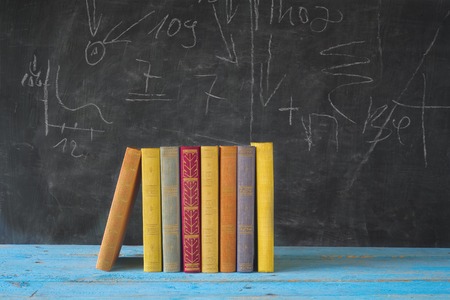 books and blackboard, learning, education concept, free copy spaceの写真素材