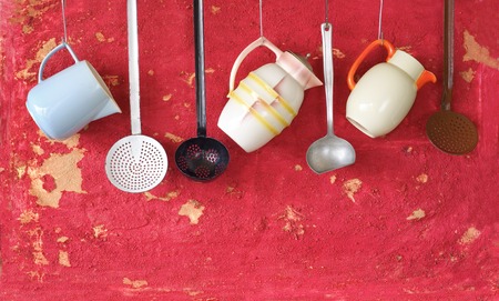 vintage kitchen utensils, cooking concept, free copy spaceの写真素材