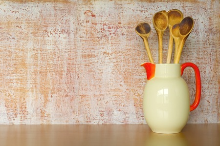 kitchen utensils, wooden spoons, free copy spaceの写真素材