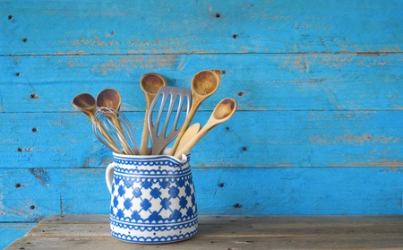 kitchen utensils, wooden spoons, cooking concept, free copy spaceの写真素材