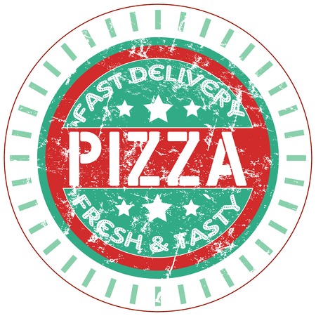 pizza service stamp, vector illustrationのイラスト素材