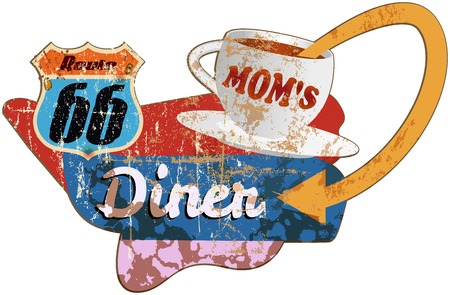 vintage diner sign Route 66 Advertising displayのイラスト素材