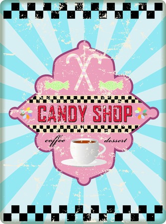 retro candy shop sign, worn and weatheredのイラスト素材
