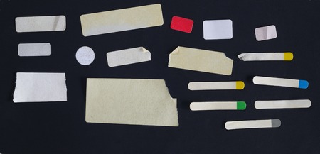 set of grungy adhesive stickers, price tags, isolated, free copy spaceの写真素材