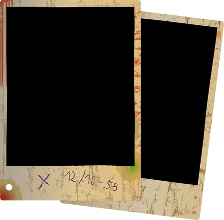 Two old photo frames, grungy vector illustration. Fictional artwork.のイラスト素材