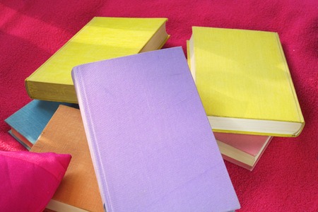 books on a blanket, free copy spaceの写真素材