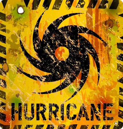 hurricane warning sign, heavy weathered, vector eps 10のイラスト素材