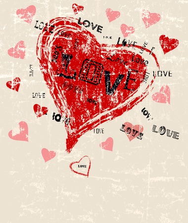 heart and love illustration, grunge style, vectorのイラスト素材