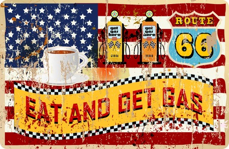 route 66 gas and diner sign, retro style, vector illustrationのイラスト素材