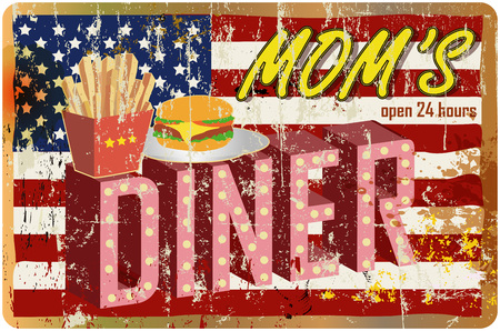 retro american diner sign, grungy style, vector illustrationのイラスト素材