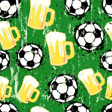 Grungy Soccer o. Football and beer seamless background patternのイラスト素材