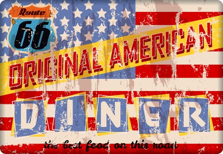 retro route 66 enamel diner sign, vector,のイラスト素材