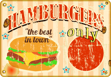 grungy retro hamburger or diner sign,price tag w. copy spaceのイラスト素材