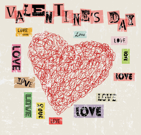 Valentine's day, heart and love illustration, grunge style, vectorのイラスト素材