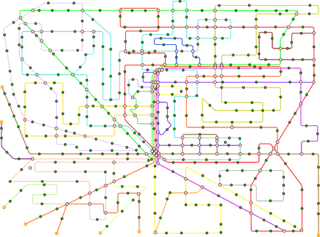 Public transportation map of a large city, fictional vector art,isolated on white background, free copy spaceのイラスト素材