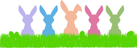 Easter bunny silhouettes and eggs, free copy space illustration.のイラスト素材