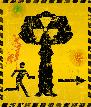 Nuclear explosion escape way sign, vector illustration.のイラスト素材