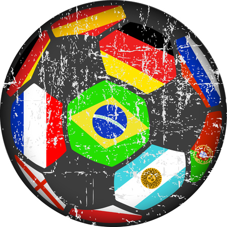 Soccer ball / football illustration, flags of top national teams, grungy style vector.のイラスト素材