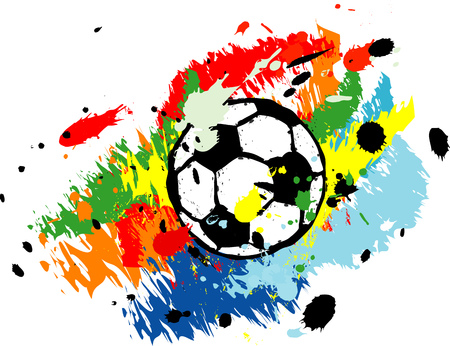Soccer ball / football with paint splashes, grungy style vector, isolated on whiteのイラスト素材