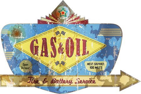 old weathered gas station and garage advertising sign,super grungy, retro style vectorのイラスト素材