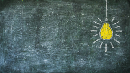 Idea, innovation, solutuion concept on black board, design template, large copy spaceの写真素材