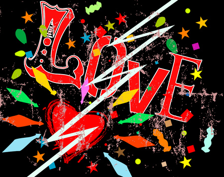 love hits like lightning, falling in love symbol, grunge style vector illustartionのイラスト素材
