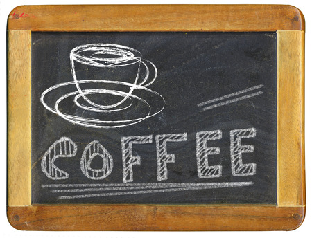 coffee advertising design template on blackboard, coffee shop menu, free copy spaceの写真素材