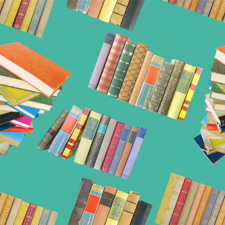 Seamless background or pattern with old books. Reading, learning, literature concept and design element.の写真素材
