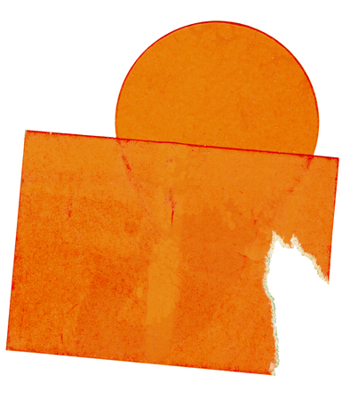 grungy adhesive price sticker, price tag,free copy space, isolated on white backgroundの写真素材