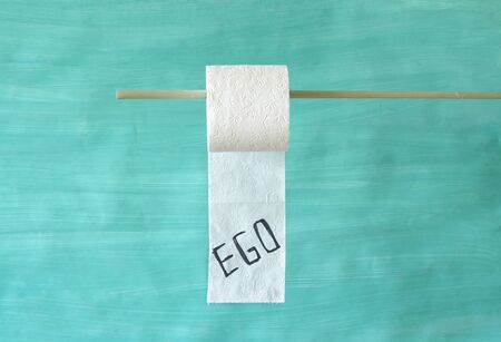 Egoistic panic buying of toilet paper, shortage of products concept, corona virus, covid 19 epidemic