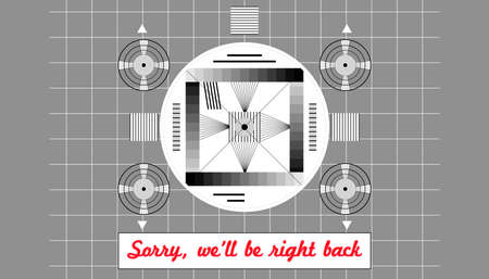 vintage test pattern from the fifties, with caption we'll be right back, offline, website down error sign, fictional vector artのイラスト素材