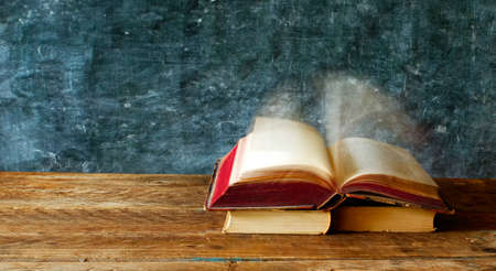 open book with flipping blurred pages.Reading,literature,education,library,home office concept, copy spaceの写真素材