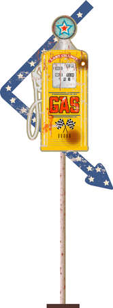 Vintage gas station sign, retro super grungy style, vector illutrationのイラスト素材