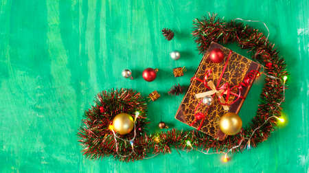 Giving books for christmas with christmas decoration.Reading, literature, education, gift, present, christian holiday concept, copy spaceの写真素材