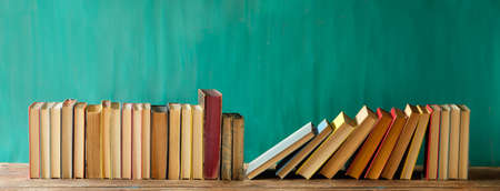 row of books, education, learning, reading concept, panorama, free copy spaceの写真素材