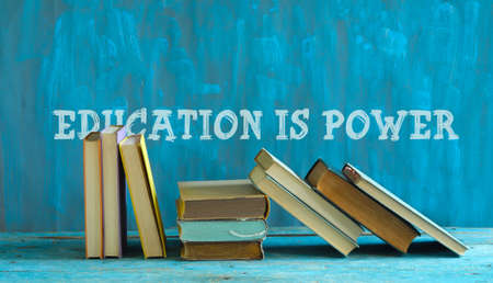 Row of books and saying education is power, education reading, learning conceptの写真素材
