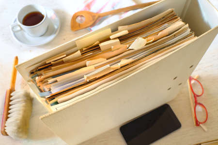 Home office concept,file folder and household objects, double stress for people working from homeの写真素材