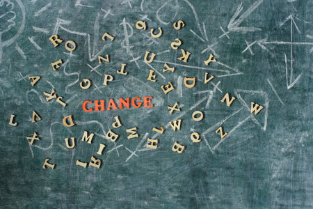 Personal development, career and business growth or change your way of thinking concept,blackboard with letter cloud and scribbleの写真素材