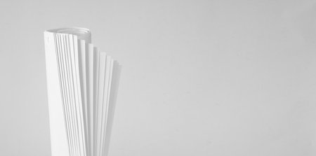 Rolled up magazine, newspaper, selective focus, white background