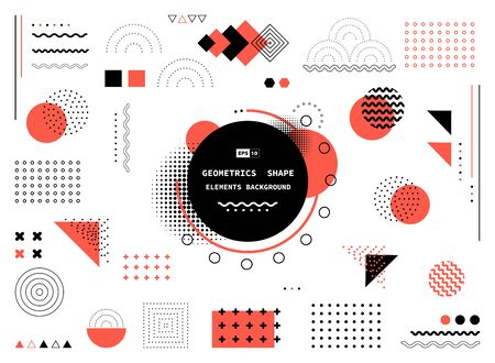 Abstract living coral and black geometric shape of modern elements cover design.のイラスト素材