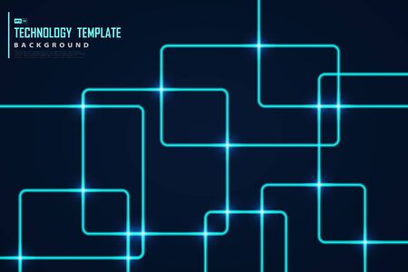 Abstract blue line tech square design with light glitters decoration.のイラスト素材