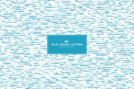 Abstract blue pattern of hand drawn doodle pattern design decorative background.のイラスト素材