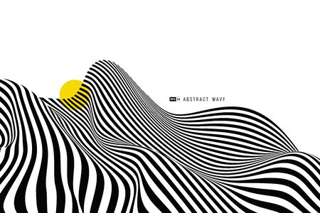 Abstract black and white stripe wavy line of distortion decorate cover background.のイラスト素材