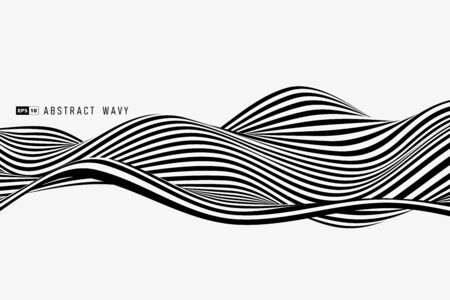Abstract black and white stripe line wavy pattern element cover background.のイラスト素材