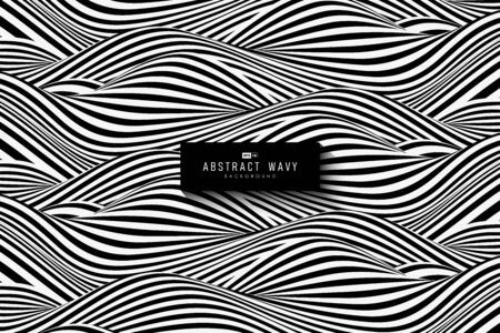 Abstract black and white wavy pattern design of texture background.のイラスト素材