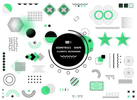 Abstract black and green design geometric memphis element background. Decorate for poster, template, artwork, ad, print. illustration vector eps10のイラスト素材