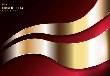 Abstract glossy gold design wave on gradient red premium background. Use for ad, poster, artwork, template design, print. illustration vector eps10のイラスト素材
