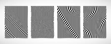 Abstract black and white line wavy pattern brochure set design artwork. Use for brochure, cover,...