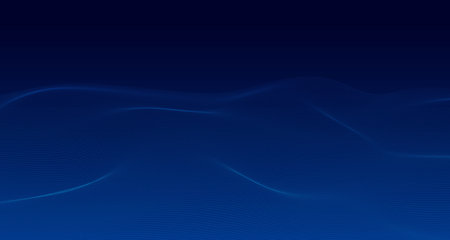 Abstract blue particles design of technology artwork template background. Wavy circle dots element wave on gradient blue screen. illustration vectorのイラスト素材